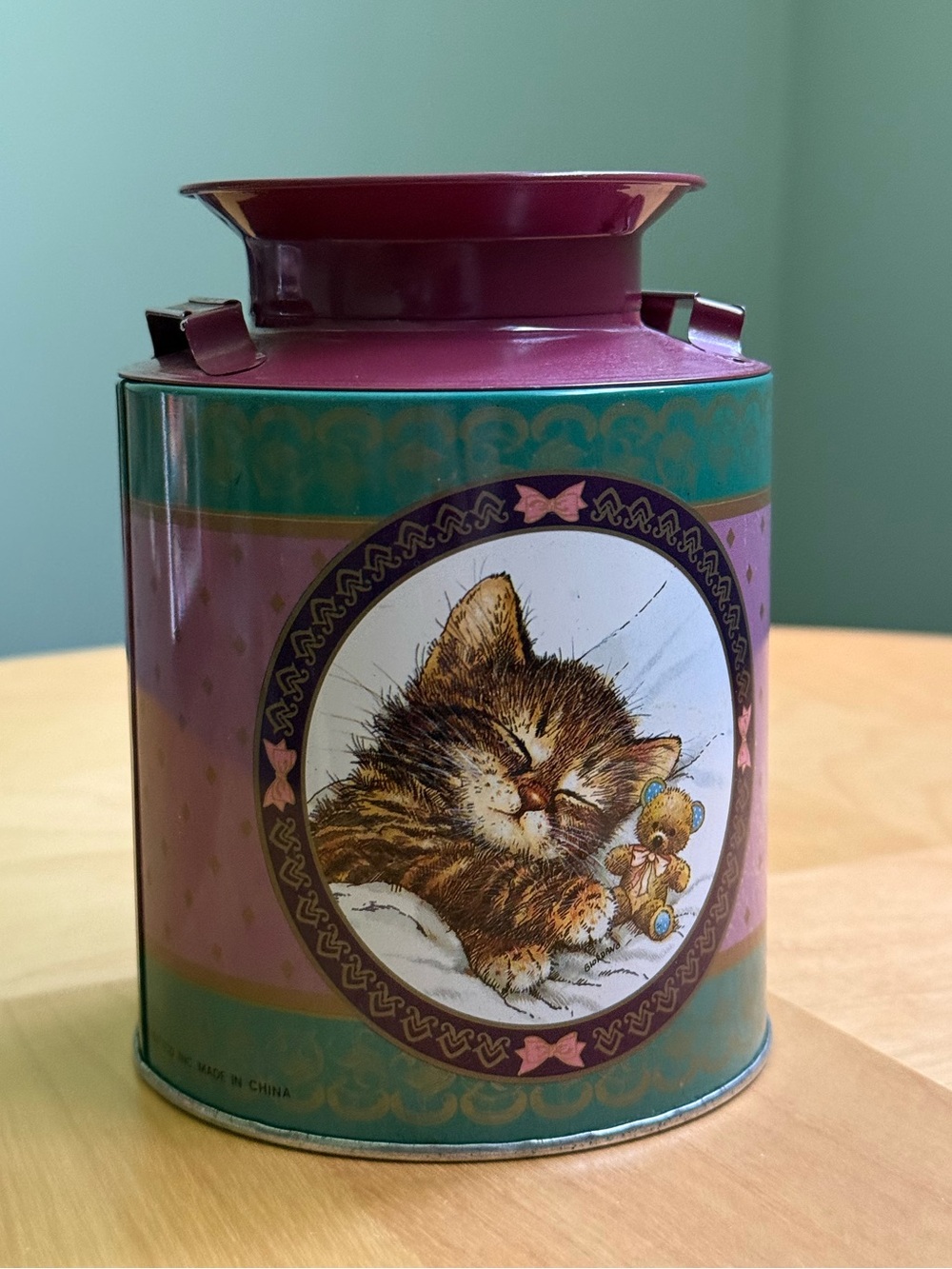 Vintage c1993 Metal Tin Milk-Churn Storage Container Cottagecore Cat by Giftco